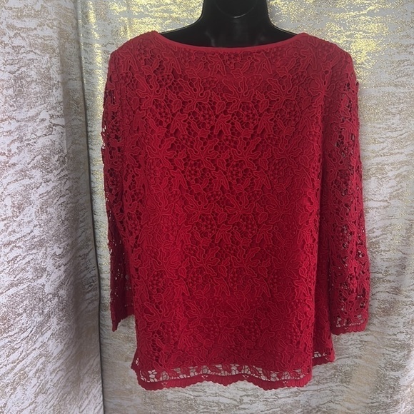 Talbots Hot Red 100% Cotton Autumn Lace Blouse - Picture 9 of 14